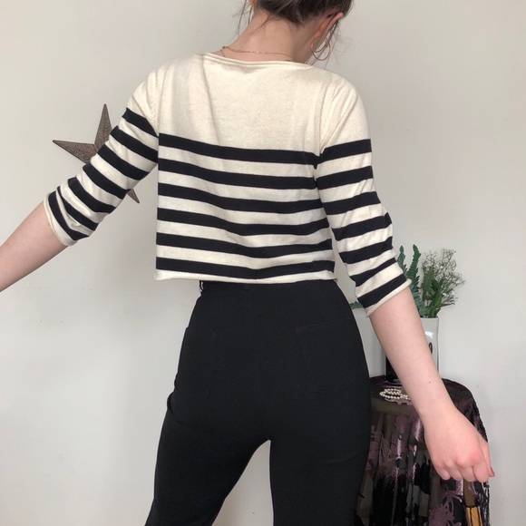 4/$10 | striped cropped 3/4 sleeve sweater - Picture 4 of 4